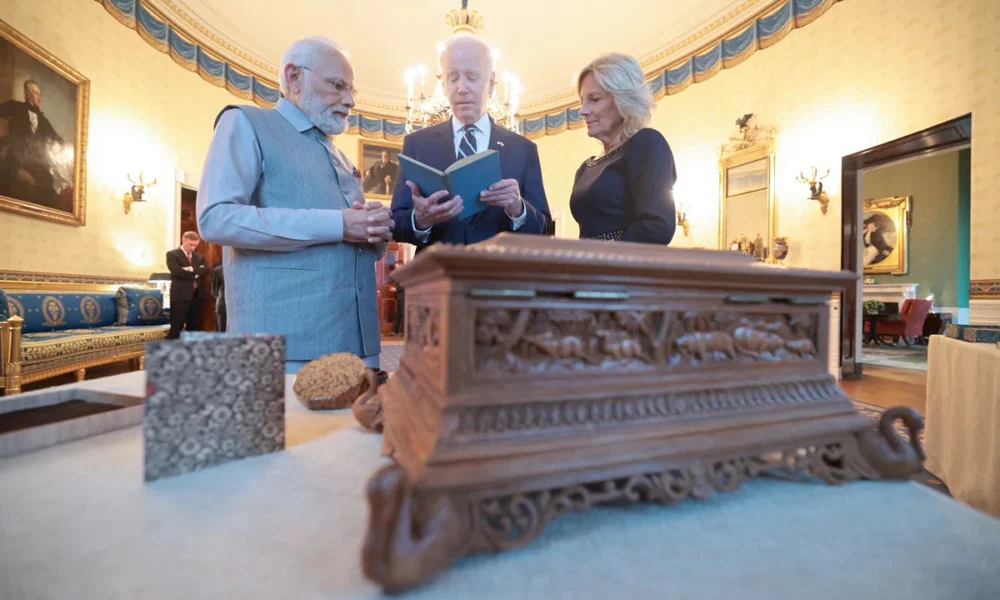 Biden receives a sandalwood package from Modi with a Ganesh idol