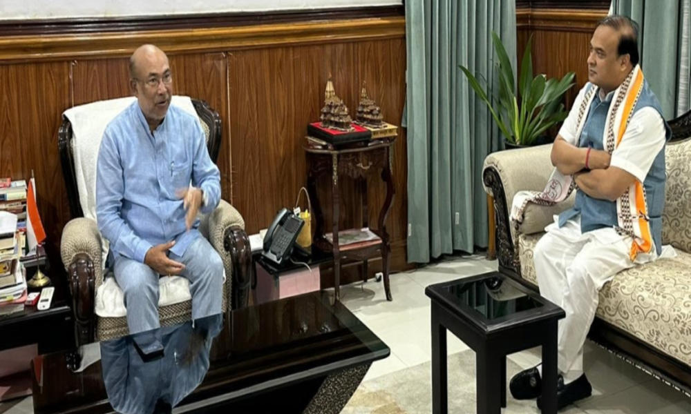 Sarma and Biren Singh meet during the unrest in Manipur