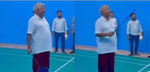 Lalu Yadav playing badminton
