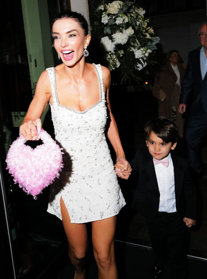 Amy Jackson holds son's hand, heart-shaped bag at engagement dinner with Ed Westwick