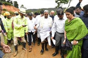 CM Siddaramaiah visits rain-ravaged regions of coastal K'taka, pulls up NHAI official